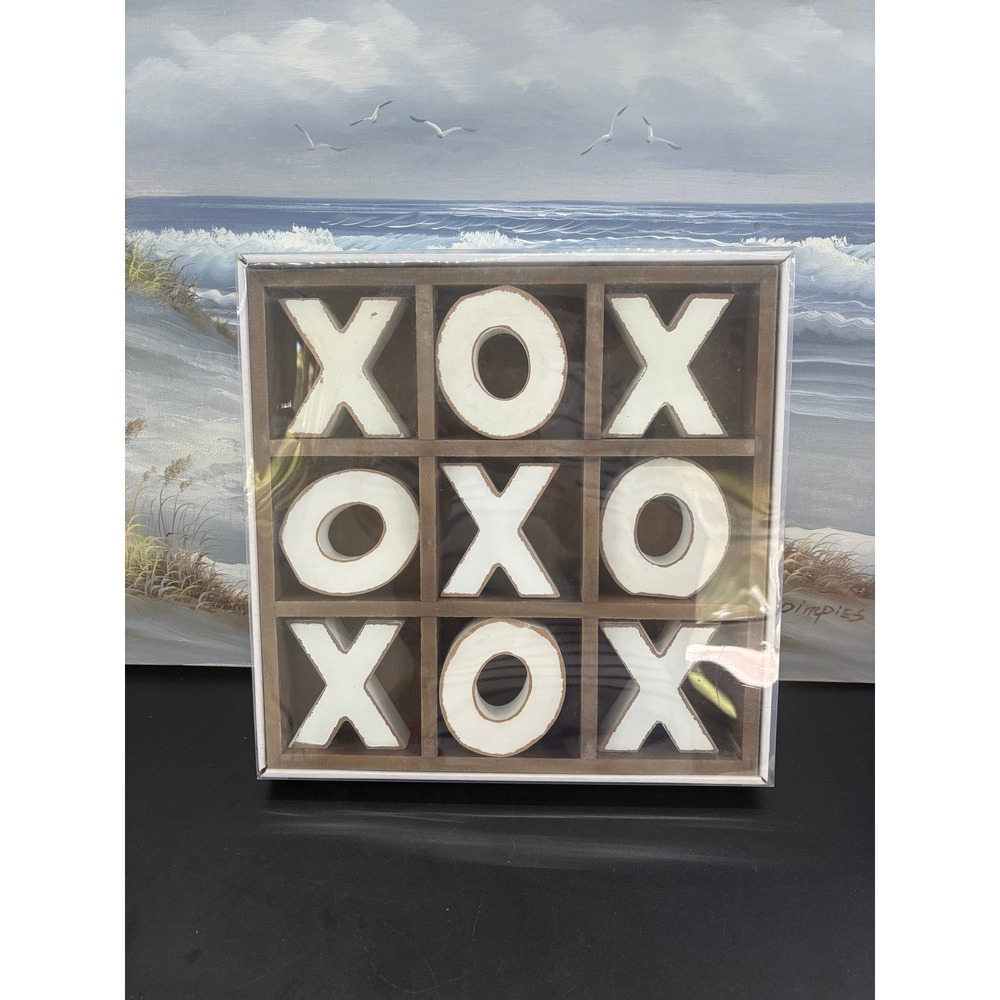 Nielsen Bainbridge Wood Tic Tac Toe Game Decor White Rustic Farmhouse